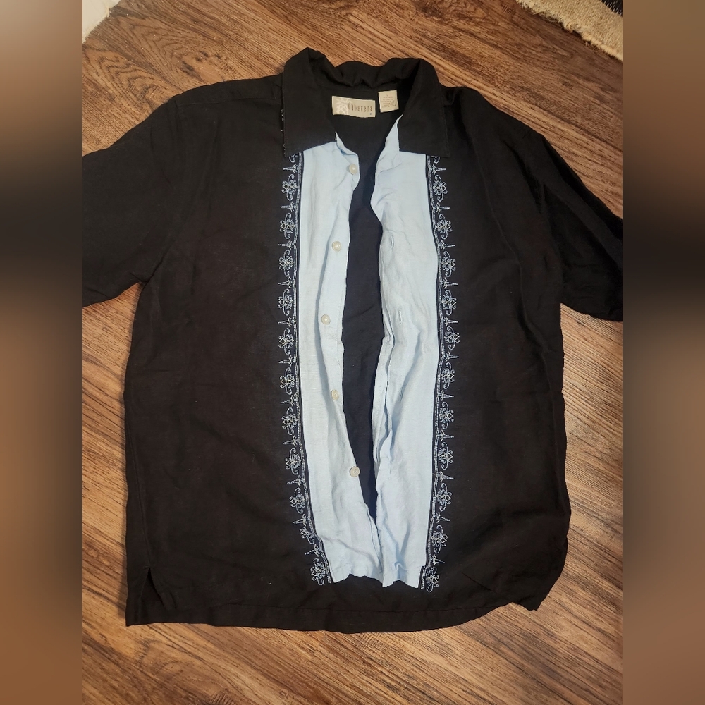 Cubavera Black and Light Blue Embroidered Shirt